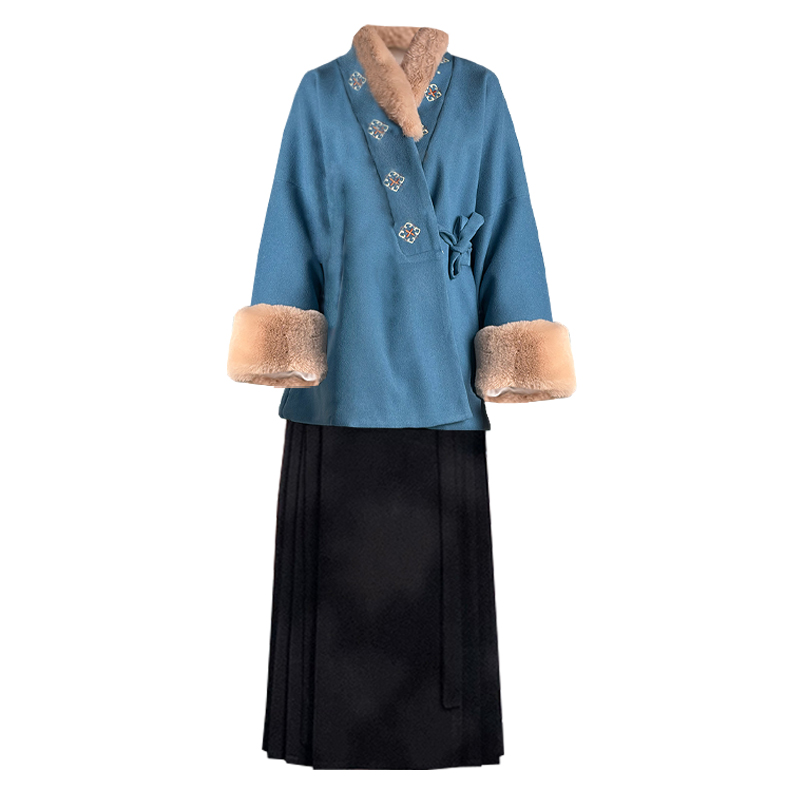 花琅阁原创【绒烟】明制汉服女直领短袄保暖毛呢对穿交日常冬套装