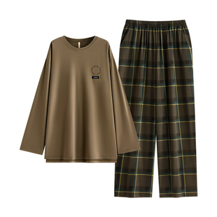 家乐芬睡衣男士春秋款秋季纯棉长袖家居服秋天棋盘格长裤休闲套装
