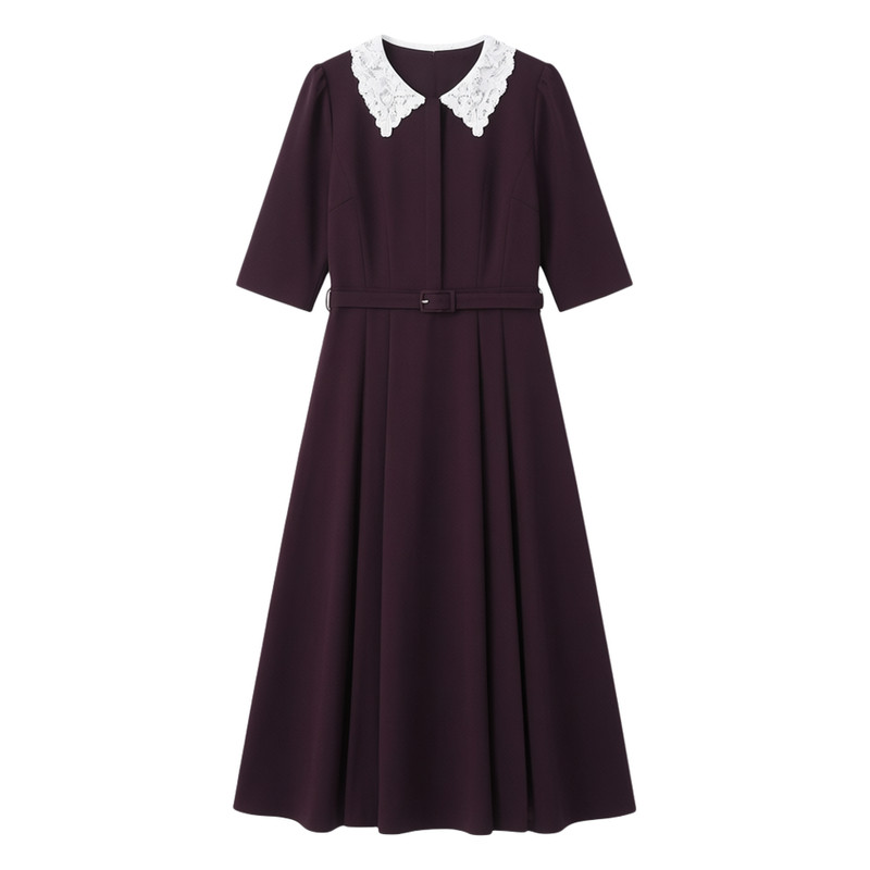 淑女风领子烫钻收腰轻礼服连衣裙