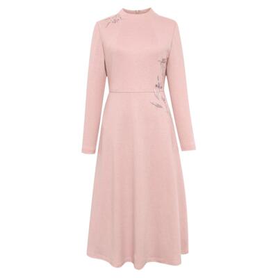 【东方感刺绣羊毛裙】 BBLLUUEE/粉蓝衣橱2025冬新款绣花连衣裙女