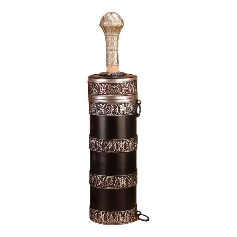 藏式八吉祥纯铜打酥油茶收纳罐