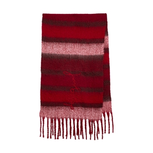 Desigual毛圈绣条纹拉毛流苏围巾