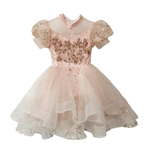 儿童公主裙女童高端长袖礼服花童生日主持人女孩钢琴演奏晚礼服冬