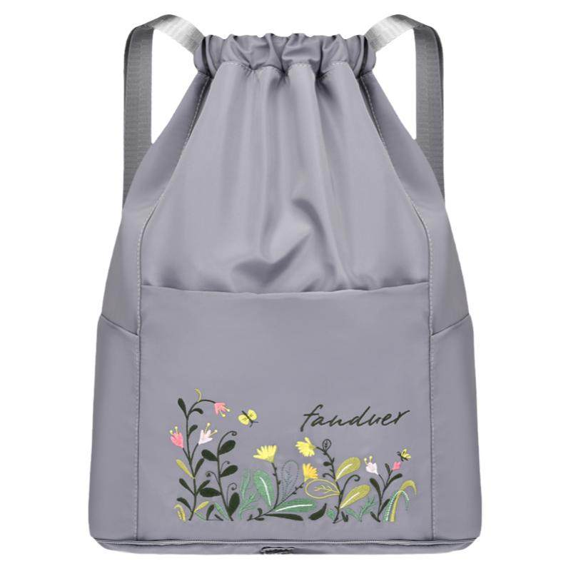 定制束口袋双肩包男女轻便抽绳刺绣简易旅行折叠健身防水运动背包