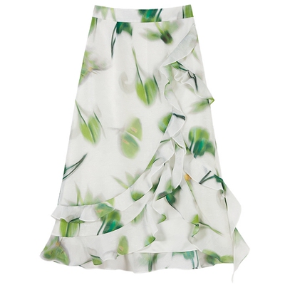 MISSCOCOON浪漫度假印花荷叶边鱼尾半身裙春款