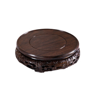 红木圆形陶瓷茶壶花盆花瓶盆景盆栽玉石佛像底座雕花实木托架子