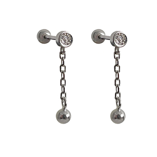 螺丝式小球吊坠耳骨耳钉 通体925纯银迷你短款可爱耳环睡觉免摘