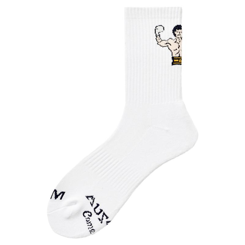 D.M男袜肌肉男卡通图案字母中筒袜子潮个性毛圈篮球运动袜棉袜白