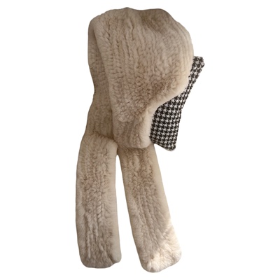 思以沫獭兔毛帽子围巾一体风雪帽