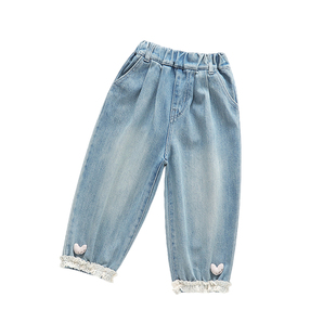 女童裤子春秋季2026新款超好看炸街儿童灯笼裤宝宝春装洋气牛仔裤