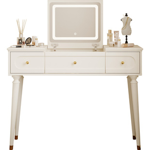 实木翻盖梳妆台法式奶油风二合一书桌化妆桌隐藏镜网红化妆台新款