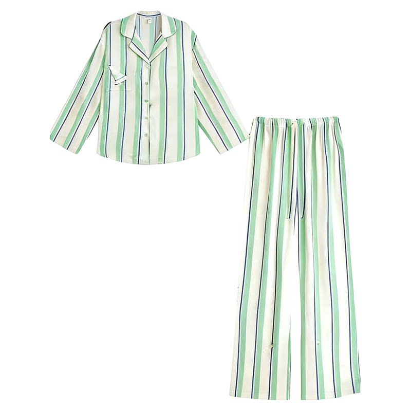 AMYDIMO2026新款冰丝条纹衬衫睡衣女春夏季长袖家居服套装高级感