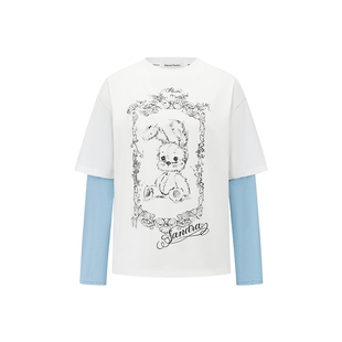 苏晓彤王楚然同款Alexia Sandra2025春夏童话小兔拼接假两件T恤