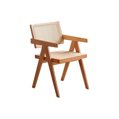 加尔椅实木中古侘寂风藤编餐椅