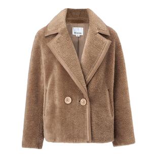 EVAOUXIU时髦羊剪绒大衣外套2025冬新款短款皮草拼皮年轻款高级感