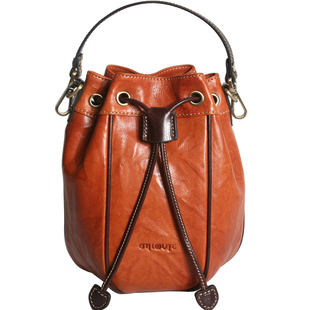 藏皮客2025新款复古风水桶包女真皮手工撞色头层牛皮大容量手提包