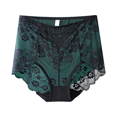 女士性感情调镂空蕾丝内裤高腰收腹提臀无痕底裤头大码胖mm可穿