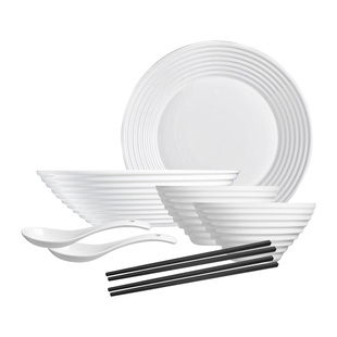 ARC乐美雅白玉玻璃碗碟餐具套装饭碗汤碗面碗大盘餐鱼盘菜盘8件套