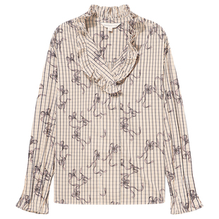 Goodland美地法式荷叶边边格纹衬衫女2026春季新款LC36170090