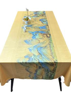 宋式美学桌布新中式丝绒国画山水