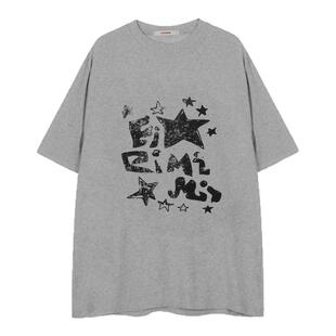 期望Studio美式复古字母印花短袖T恤男女夏季宽松休闲情侣上衣潮