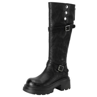 FIVEPLUS厚底黑色骑士靴