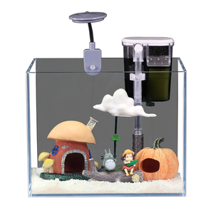 金晶超白小鱼缸客厅桌面造景玻璃缸全套小型生态缸免换水黑玻背景