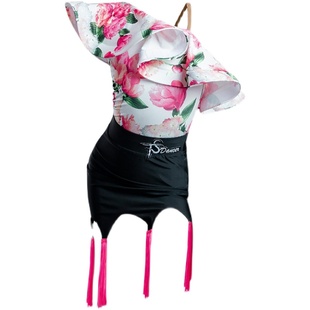 天生舞者拉丁舞服女童夏季演出服荷叶袖花色表演服专业练功服套装