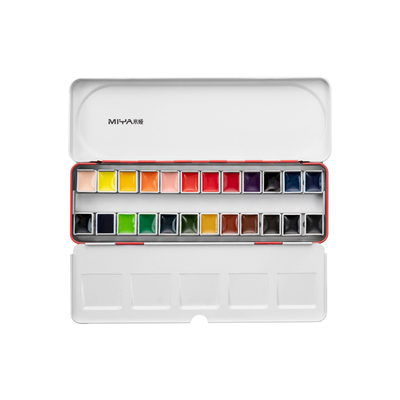 米娅W7经典复古色小铁盒艺术家级固体水彩颜料透明水彩24色美术生