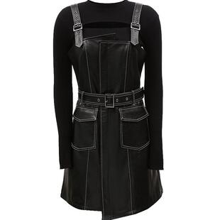 【ONLY奥莱】春季新款复古风长袖套装收腰PU短裙连衣裙女