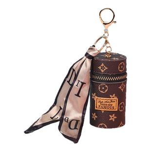 包包女2025时尚复古老花钥匙包皮革迷你口红包小巧耳机零钱挂件包