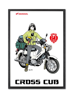本田SuperCub摩托车海报超级幼兽CrossCub江口寿史波普少女装饰画