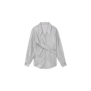 PAPERLLL辛间天丝醋酸绑带衬衫女春秋交叉收腰设计感宽松显瘦上衣