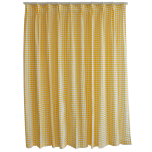 外贸出租屋黄色格子窗帘 魔术贴款小清新半帘 半遮光短帘卧室阳台