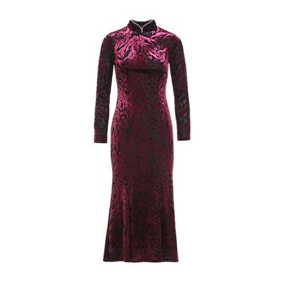 复古丝绒连衣裙女改良旗袍裙