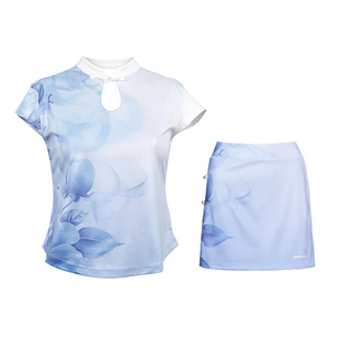 kawasaki/川崎羽毛球服女中国风青花瓷旗袍立领短袖速干透气短裙