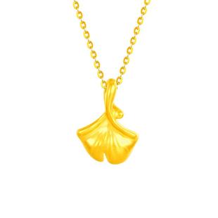 梦金园黄金三生有幸硬金银杏叶吊坠足金挂坠送女友生日节日礼物