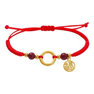 新中式圆形平安扣红绳手链手工编织金刚结本命年闺蜜红手绳可调节