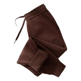 冬季新款咖啡色卫裤女束脚宽松加绒中年妈妈休闲大码显瘦运动长裤