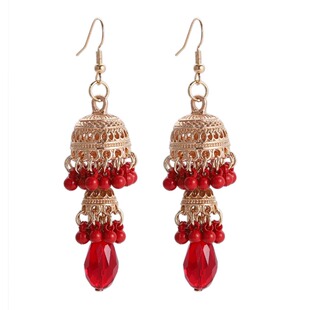 新年红色复古耳环港风气质中国风民族风波西米亚夸张流苏耳夹耳环
