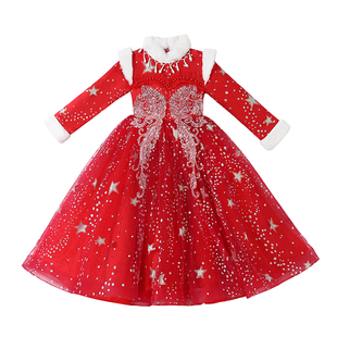 花童婚礼服小女孩冬季加绒儿童生日女童高端主持人钢琴演奏公主裙