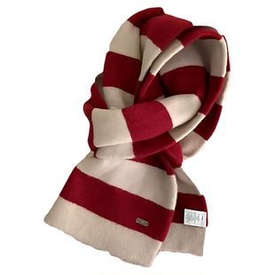 李兰迪同款红白条纹围巾女冬季加厚保暖显白围脖2025新款高级感