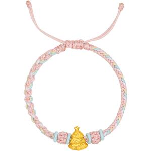 周六福黄金手绳女3d硬金圣诞少女心定价圣诞树粉蓝手链圣诞礼物