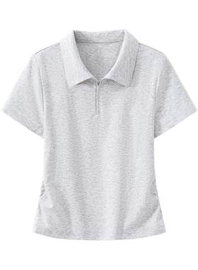 班尼路S&K灰色POLO衫短袖T恤女夏季新款收腰显瘦休闲运动上衣女N