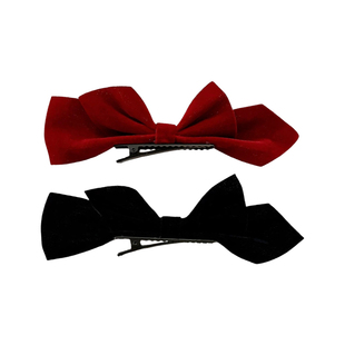 新年发饰红色丝绒立体蝴蝶结发夹女高级感公主头鸭嘴边夹发卡头饰