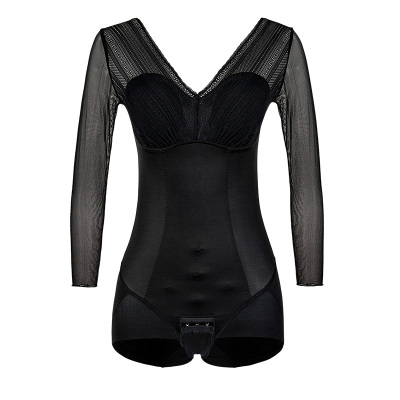 美人计|塑形塑身 收腹提臀蕾丝V领长袖连体衣排扣款|merrige官方