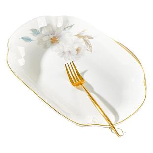 陶瓷中式双耳鱼盘高级感家用蒸鱼盘烤鱼大号装新款鱼盘椭圆形盘子