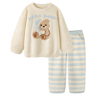 【超柔软】高级感睡衣女款半边绒秋冬季加厚小熊可外穿家居服套装