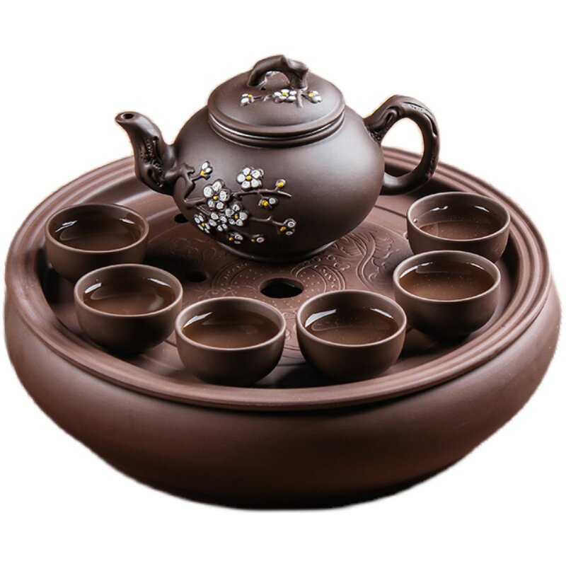 宜兴紫砂壶朱泥梅花茶壶内置不锈钢内胆过滤泡茶器功夫茶具杯套装