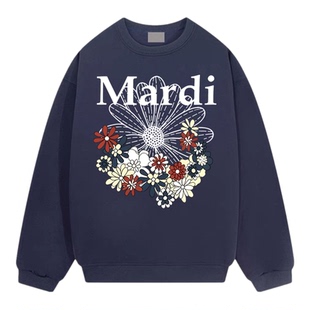 idcerem Mardi小雏菊花丛卫衣女秋冬季新品彩色菊花圆领加绒上衣